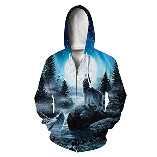 Herren Damen 3D-Druck Tiger Löwe Wolf Langarm Jacke Sport Pullover Zipper Hoodies, 16, M von Tushja