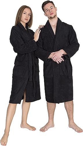 Tuva Home Schwarzer Bademantel Morgenmantel Frottee 100% Baumwolle 350g/m2 Unisex Damen & Herren Eleganter Langer Bademantel Größen S - 5XL Tuva Home Schwarzer Bademantel Morgenmantel Frottee 100% Baumwolle 350g/m2 Unisex Damen & Herren Eleganter Langer Bademantel Größen S - 5XL von Tuva Home