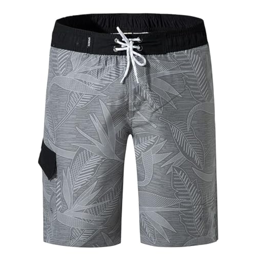 Badehose Herren Lang Badeshorts Für Herren Schnelltrocknend Boardshorts Für Beach, Herren Badehose Mit Reißverschlusstasche Badeshorts Herren Lang Badehose Freizeithose Jogginghose Sporthose-Grey-M von Twfxfeiw