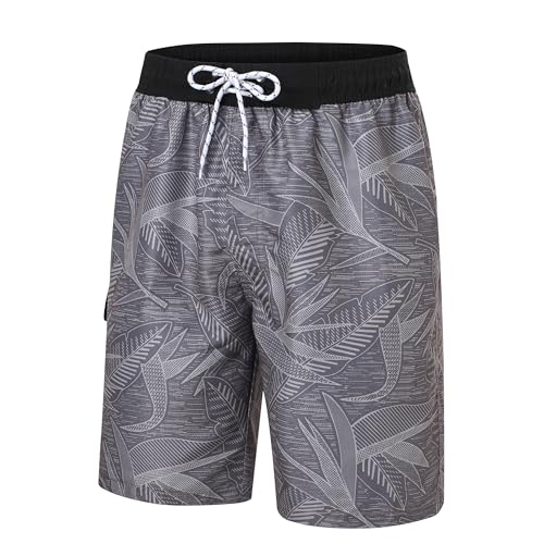 Badehose Herren Lang Badeshorts Für Herren Schnelltrocknend Boardshorts Für Beach, Herren Badehose Mit Reißverschlusstasche Badeshorts Herren Lang Badehose Freizeithose Jogginghose Sporthose-Grey-XL von Twfxfeiw