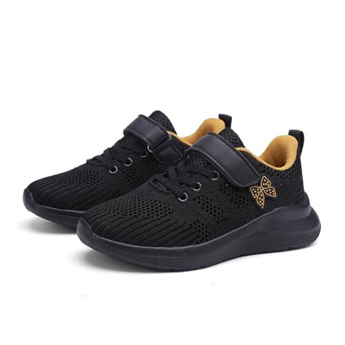 Kinderschuhe Atmungsaktiv Jungen Sportschuhe Mädchen Turnschuhe Laufschuhe mit Klettverschluss und rutschfest Leicht Halle Sohle schwarzes Gold 33 EU von Twinice