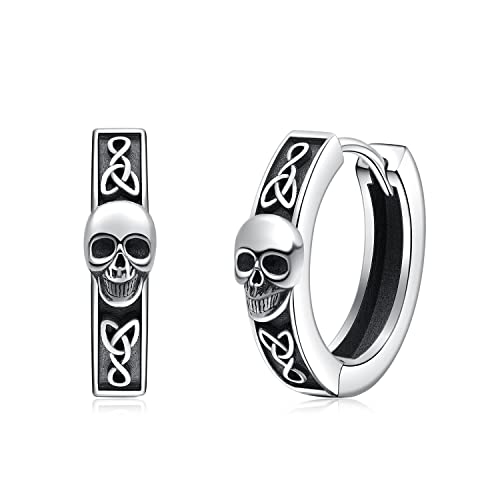 Totenkopf Ohrringe 925 Sterlingsilber Keltische Creolen Huggie Ohrringe Skeleton Ohrringe Punk Gothic Schmuck Halloween Geschenke für Männer Herren von Twoowl