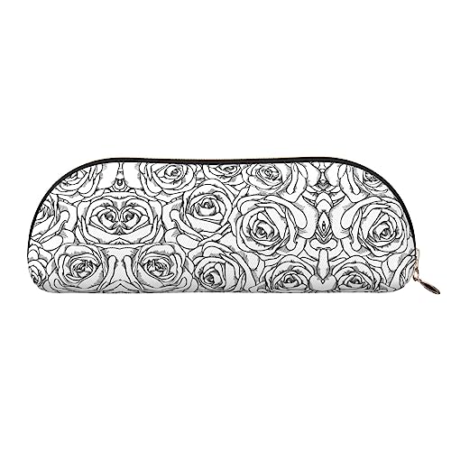 TyEdee Federmäppchen aus Leder, mit Blumendruck, kleine Reißverschlusstasche für Stifte, Marker, Kleingeld, Schwarze weiße Rose, Einheitsgröße, Taschen-Organizer von TyEdee