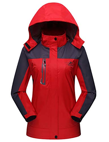 Tyraptor Damen Outdoorjacke Funktionsjacke mit Abnehmbarer Kapuze Wasserabweisend Winddicht Atmungsaktiv Wanderjacke Trekkingjacke Rot 2XL von Tyraptor