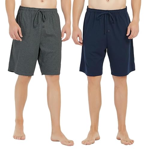 U2SKIIN 2er Pack Pyjama Shorts Herren 100% Baumwolle leichte Schlafshorts kurze Schlafanzughose Herren Pyjamahose kurz Schlafhose Freizeithose (Marineblau+Dunkelgrau Mel., L) von U2SKIIN