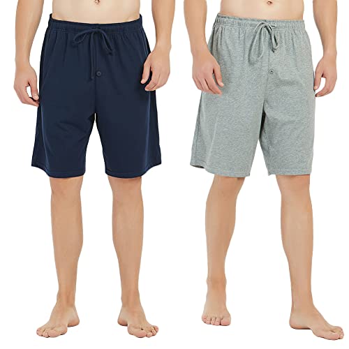 U2SKIIN 2er Pack Pyjama Shorts Herren 100% Baumwolle leichte Schlafshorts kurze Schlafanzughose Herren Pyjamahose kurz Schlafhose Freizeithose (Marineblau+Hellgrau Mel., XL) von U2SKIIN