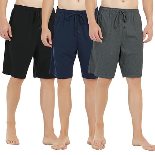 U2SKIIN 3er Pack Pyjama Shorts Herren 100% Baumwolle leichte Schlafshorts kurze Schlafanzughose Herren Pyjamahose kurz Schlafhose Freizeithose (Schwarz+Marineblau+Dunkelgrau Mel., L) von U2SKIIN