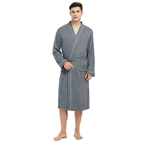 U2SKIIN Bademantel Herren 100% Baumwolle, leichter Herren Bademantel Morgenmantel Kimono Sauna Bademantel Saunamantel (Eisengrau, 2XL/3XL) von U2SKIIN