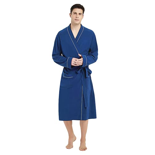 U2SKIIN Bademantel Herren 100% Baumwolle, leichter Herren Bademantel Morgenmantel Kimono Sauna Bademantel Saunamantel (Königsblau, L/XL) von U2SKIIN