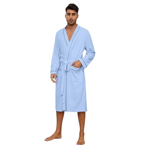 U2SKIIN Herren Bademantel Frottee 100% Baumwolle Sauna Bademantel weicher langer Bademäntel für Herren Kimono Morgenmantel Männer Nachtwäsche (Hellblau, 2XL/3XL) von U2SKIIN