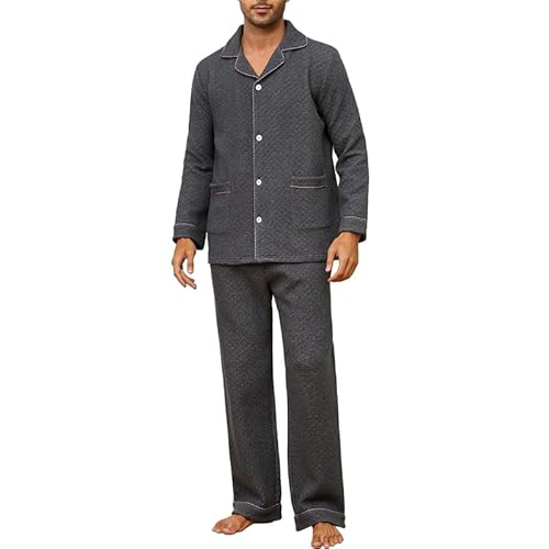 U2SKIIN Herren Schlafanzug Pyjama Schlafanzüge für Herren weich warm Pyjama Set Loungewear Nachtwäsche Langarm Button Down Pjs (Dunkelgrau Mel., 2XL) von U2SKIIN