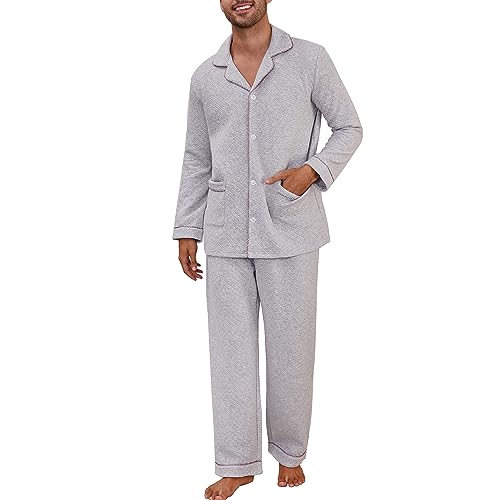 U2SKIIN Herren Schlafanzug Pyjama Schlafanzüge für Herren weich warm Pyjama Set Loungewear Nachtwäsche Langarm Button Down Pjs (Hellgrau Mel., L) von U2SKIIN