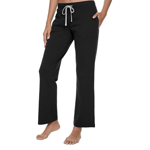 U2SKIIN Pyjamahose Damen lang 100% Baumwolle, Schlafhose Damen Schlafanzughose lang Pyjama Hose Schlafanzug Hose Freizeithose Haushose (Schwarz, L) von U2SKIIN