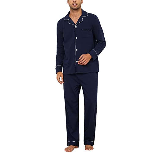 U2SKIIN Schlafanzug Herren lang 100% Baumwolle Herren Pyjamas Set Herrenschlafanzug Langarm Schlafanzug Männer Nachtwäsche Loungewear Sleepwear (Dunkelblau, L) von U2SKIIN