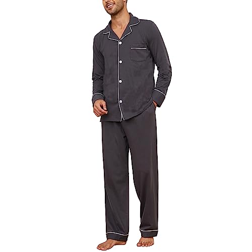 U2SKIIN Schlafanzug Herren lang 100% Baumwolle Herren Pyjamas Set Herrenschlafanzug Langarm Schlafanzug Männer Nachtwäsche Loungewear Sleepwear (Dunkelgrau, L) von U2SKIIN