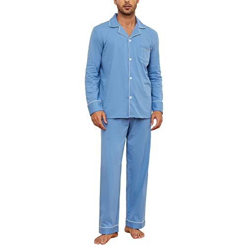 U2SKIIN Schlafanzug Herren lang 100% Baumwolle Herren Pyjamas Set Herrenschlafanzug Langarm Schlafanzug Männer Nachtwäsche Loungewear Sleepwear (Graublau, XXL) von U2SKIIN