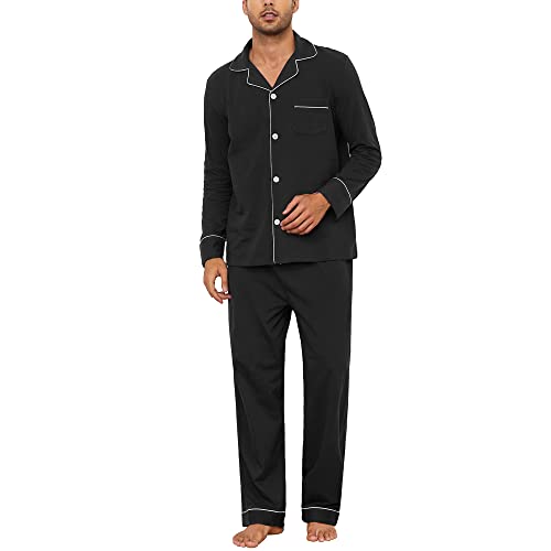 U2SKIIN Schlafanzug Herren lang 100% Baumwolle Herren Pyjamas Set Herrenschlafanzug Langarm Schlafanzug Männer Nachtwäsche Loungewear Sleepwear (Schwarz, S) von U2SKIIN