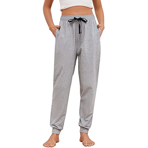 U2SKIIN Schlafanzughose Damen lang Pyjamahose Damen Baumwolle Schlafhose Haushose Pyjama Hosen Jogginghose Lounge Hose Freizeithosen (Hellgrau, 44) von U2SKIIN