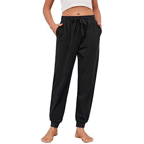 U2SKIIN Schlafanzughose Damen lang Pyjamahose Damen Baumwolle Schlafhose Haushose Pyjama Hosen Jogginghose Lounge Hose Freizeithosen (Schwarz, 42) von U2SKIIN