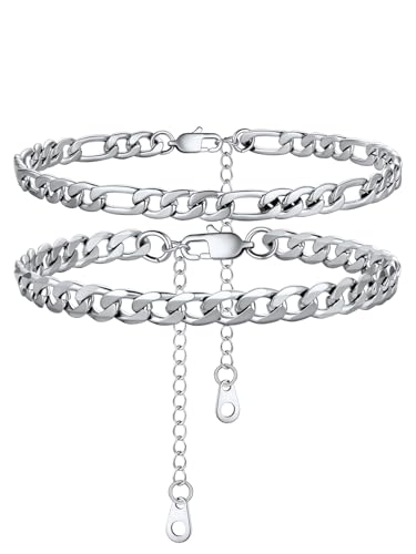 U7 2 Stücke Fußkettchen Fußkette für Damen Sommer Panzerkette Fußkettchen Figarokette Mehrschichtige Fußkette Silber Damen Fußband Armband Fußschmuck Anklets Personalisiert Modeschmuck für Muttertag von U7