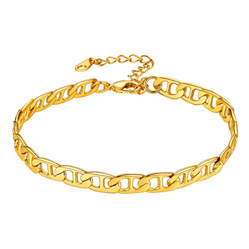 U7 21+5cm Fußkette 18k vergoldet Flach Mariner Kette Fußkettchen 6mm breit Knöchel Armband Simpel Stil Sommer Fußbändchen Mode Stand Fußschmuck von U7