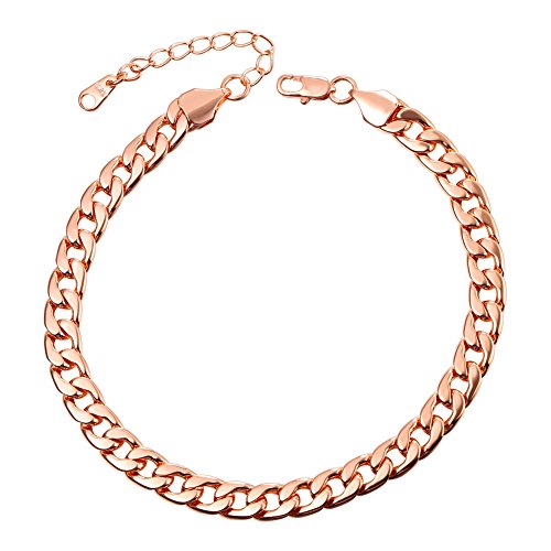 U7 Damen Fußkette Armband 22+5cm Knöchel Armband Rosegold vergoldet 7mm breit Panzerkette Fußkettchen Sommer Fußbändchen Mode Strand von U7