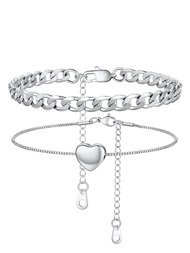 U7 Fußkettchen Damen 2 Stück Fußkette Beach Einstellbar Knöchel Armbänder Strand Fußkette Mehrschichtig Fußkettchen Set Layered Fußkettchen Fußbändchen Venezianierkette Anklet Fußschmuck für Tochter von U7