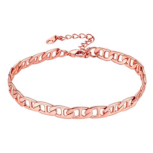 U7 Fußkette Armband 21+5cm Flach Mariner Kette Fußkettchen Rosegold vergoldet Simpel Stil Damen Herren 6mm breit Fußschmuck Sommer Fußbändchen Mode Strand von U7