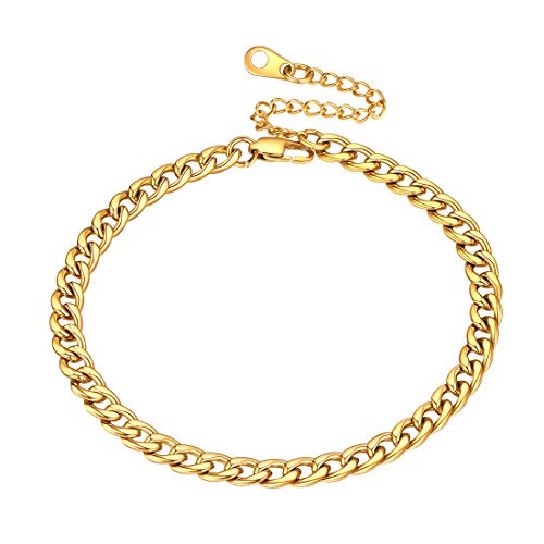 U7 Fußkette für Männer Frauen Klassische Panzerkette Fußband 22+5cm 18k vergoldet 5mm breit Fußkettchen Simpel Stil Sommer Mode Strand Fußschmuck von U7