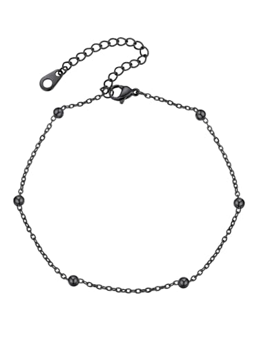 U7 Schwarz Fussketten für Frauen Perlenkette Fußkettchen Fußkette Armband Damen Fußband Fußschmuck Sommer Strand Boho Knöchel Kette Barfuß Kugel Anklet Women Personalisiert Schmuck für Geburtstag von U7