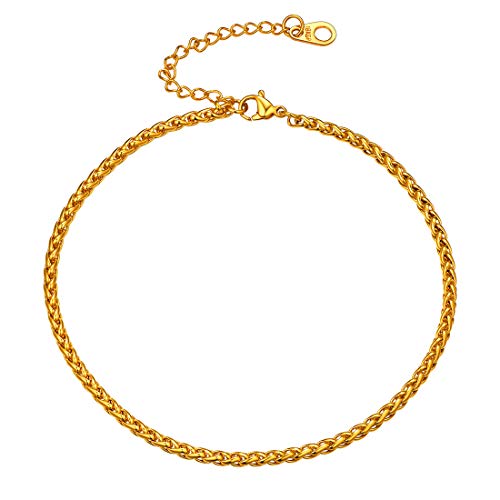 U7 Fußkette für Männer Frauen Klassische Weizenkette Fußband 21+5cm 18k vergoldet 3mm breit Fußkettchen Simpel Stil Sommer Mode Strand Fußschmuck von U7