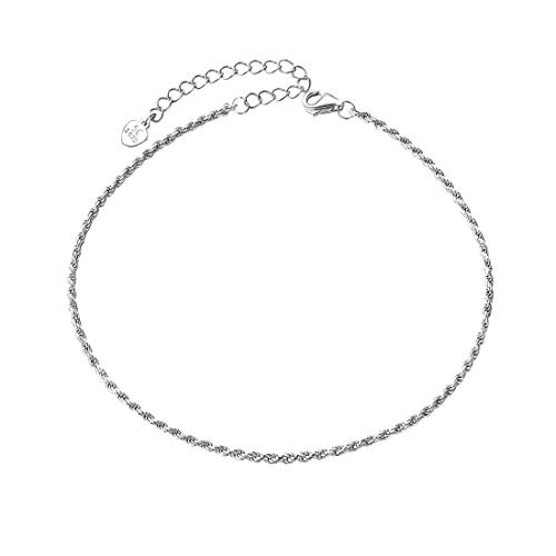 U7 925 Silber Fußkette Armband klassische Kordelkette Fußkettchen 22+5cm/1,6mm Simpel Stil Sommer Fußbändchen Mode Stand Fußschmuck von U7