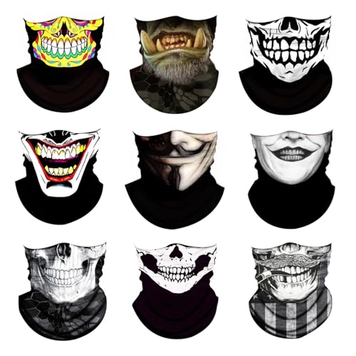 UBERMing 9 Stück Schlauchschal Multifunktionstuch Totenkopf Gesichtsmaske, Outdoor Funktionstücher Bandana Motorrad Maske Skull, Halbe Sturmhaube Atmungsaktiv Herren Damen für Ski Laufen Halloween UBERMing 9 Stück Schlauchschal Multifunktionstuch Totenkopf Gesichtsmaske, Outdoor Funktionstücher Bandana Motorrad Maske Skull, Halbe Sturmhaube Atmungsaktiv Herren Damen für Ski Laufen Halloween von UBERMing