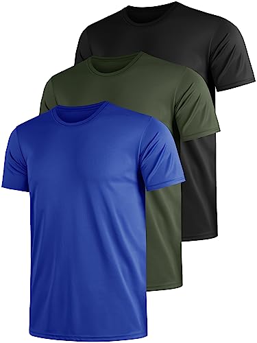 Funktionsshirt Herren Sport T Shirt Kurzarm 3er Pack Atmungsaktiv Männer Tshirt Sportkleidung Workout Schnelltrocknend Sportshirt Funktion Training Laufshirt Blau Grün Schwarz(3XL) von UEEKO