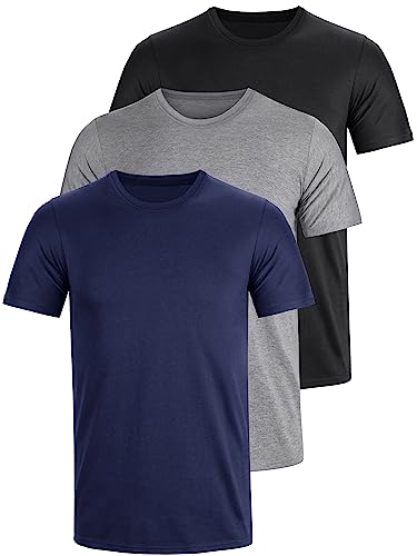 Tshirt Rundhals Baumwolle 3er Pack Basic Fit arbeitsshirts 3XL 4XL S M L XXL Einfarbig T Shirt Für Herren Arbeit Regular Sommer Männer Kurzarm O-Neck Set Schwarz Grau Blau (3XL) von UEEKO