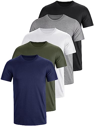 Tshirt Rundhals Baumwolle 5er Pack Basic Fit arbeitsshirts 3XL 4XL Einfarbig T Shirt Für Herren Arbeit Regular Sommer Männer Kurzarm O-Neck Set Schwarz Weiß Grau Grün Blau (3XL) von UEEKO