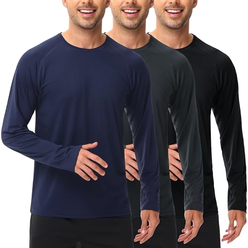 UEEKO Funktionsshirt Herren Langarmshirt 3er Pack Sport Langarm Sportshirt Atmungsaktiv Schnelltrocknend Männer UV Laufshirt Fitnessshirt Gym Trainingsshirt Jogging Schwarz/Grau/Blau M von UEEKO