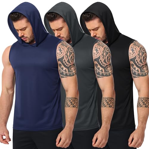 UEEKO Sport Hoodie Ärmellos Muskelshirt Tank Top Tanktop Herren Kapuzenpullover Gym Workout Fitness Training Muscle Shirt Bodybuilding Unterhemd Schnelltrocknend Atmungsaktiv Schwarz Blau Grau 4XL von UEEKO