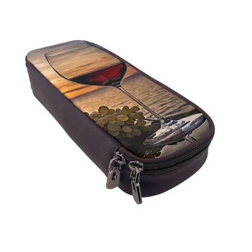 UENFFKDAP Sunset Weinglas Leder Federmäppchen Schüler Federmäppchen Reißverschluss Federmäppchen Geeignet für Schulen und Büros, Unisex, Schwarz , Einheitsgröße, Kosmetiktasche UENFFKDAP Sunset Weinglas Leder Federmäppchen Schüler Federmäppchen Reißverschluss Federmäppchen Geeignet für Schulen und Büros, Unisex, Schwarz , Einheitsgröße, Kosmetiktasche von UENFFKDAP