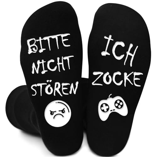 Gaming Socken mit Spruch Bitte Nicht Stören Ich Zocke Coole Weihnachten Geschenke für Gamer Zocker, Baumwolle Wintersocken Zocken Weihnachtsgeschenke für Männer Teenager Jungs zum Geburtstag 43-46 von UEOTO