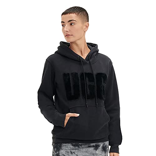 UGG Damen Rey Fuzzy Logo Hoodie Hooded Sweatshirt, Black, S von UGG