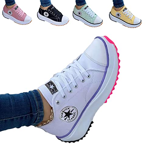 UGIF Neue Womens Canvas-Trainer, 2022 Segeltuchschuhe Damenmode Trainer, 2022 Canvas Shoes Women Fashion Trainers, Freizeitschuhe Sneaker Sommerschuhe, rutschfeste Damenschuhe, Weiß, 42 EU von UGIF