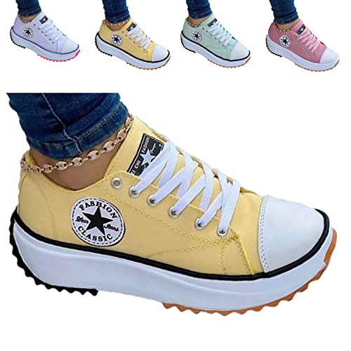 UGIF Neue Womens Canvas-Trainer, 2022 Segeltuchschuhe Damenmode Trainer, Canvas Shoes Women Fashion Trainers, Freizeitschuhe Sneaker Sommerschuhe, rutschfeste Damenschuhe, Gelb, 39 EU von UGIF