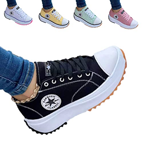 UGIF Neue Womens Canvas-Trainer, 2022 Segeltuchschuhe Damenmode Trainer, Canvas Shoes Women Fashion Trainers, Freizeitschuhe Sneaker Sommerschuhe, rutschfeste Damenschuhe, Schwarz, 35 EU von UGIF