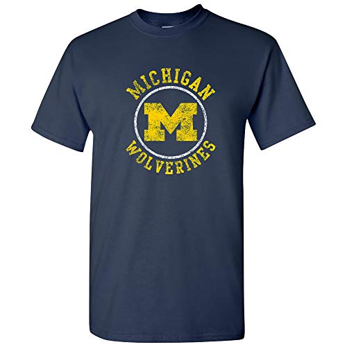 UGP Campus Apparel AS04 T-Shirt mit Kreislogo im Used-Look, Michigan Wolverines Navy, Mittel von UGP Campus Apparel