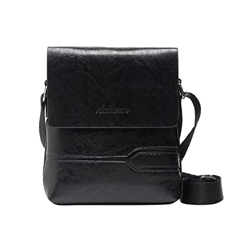 Herren Casual Solide Leder Große Kapazität Verstellbare Schulter Vielseitige Eine Schulter Messenger Bag Second Hand Bag, Schwarz , A von UIFLQXX