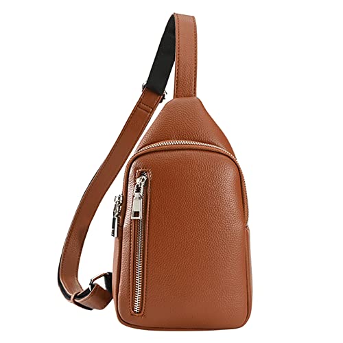 Männer Pack Bag Mode Koreanische PU Leder Hüfttasche Damen Brusttasche Kleine Umhängetasche Multi Pocket Brusttasche Kleine Umhängetasche und Umhängetasche, braun, Einheitsgröße, Rucksack Rucksäcke von UIFLQXX