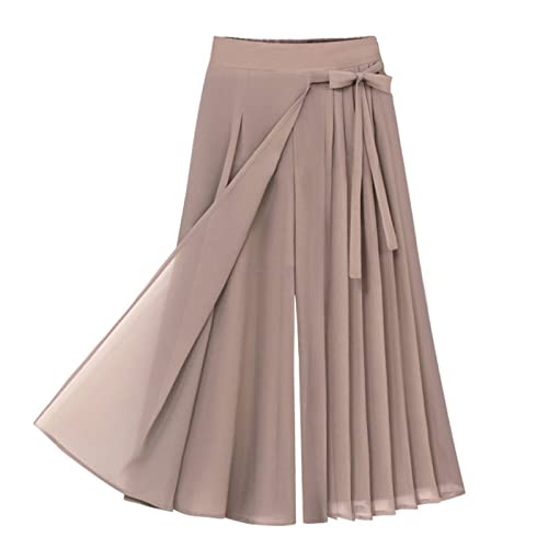 UIFLQXX Damen Plissee Chiffon Hose Große Größe Elastische Taille Casual Hosen Hose Rock Strand Cover Up Hose Casual Sommer Breites Bein Lose Leinenhose, rose, XXX-Large von UIFLQXX