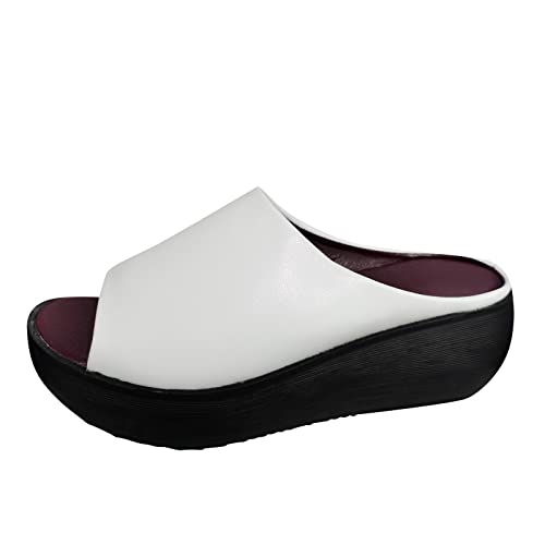 UIFLQXX Damen-Slipper mit Keilabsatz, Sommerpantoffeln, PU-Leder, dicke Unterseite, Kork-Pantoletten, Plateau-Sandalen, Strand- und Pool-Wasserschuhe, weiß, 39 EU von UIFLQXX