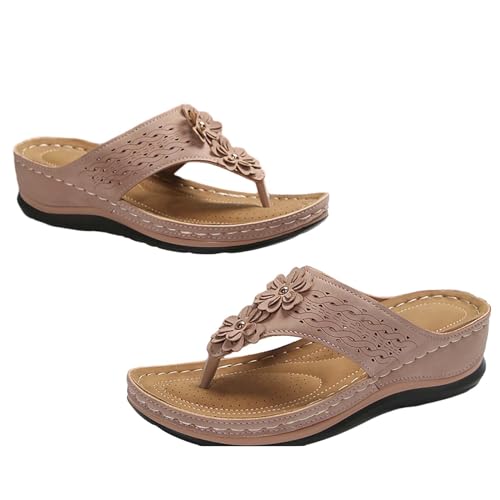 UIFLQXX Füße Hausschuhe für Damen, extra breit, Strandschuhe, abgeschrägter Absatz, Hausschuhe, hohl, lässige Hausschuhe, Slope-Bottom-Schuhe, Retro-Sandalen, rose, 37.5 EU von UIFLQXX